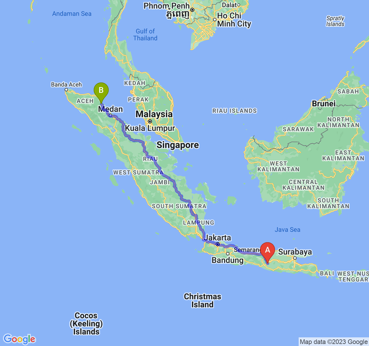 perjalanan dengan rute Kab. Klaten-Kota Langsa