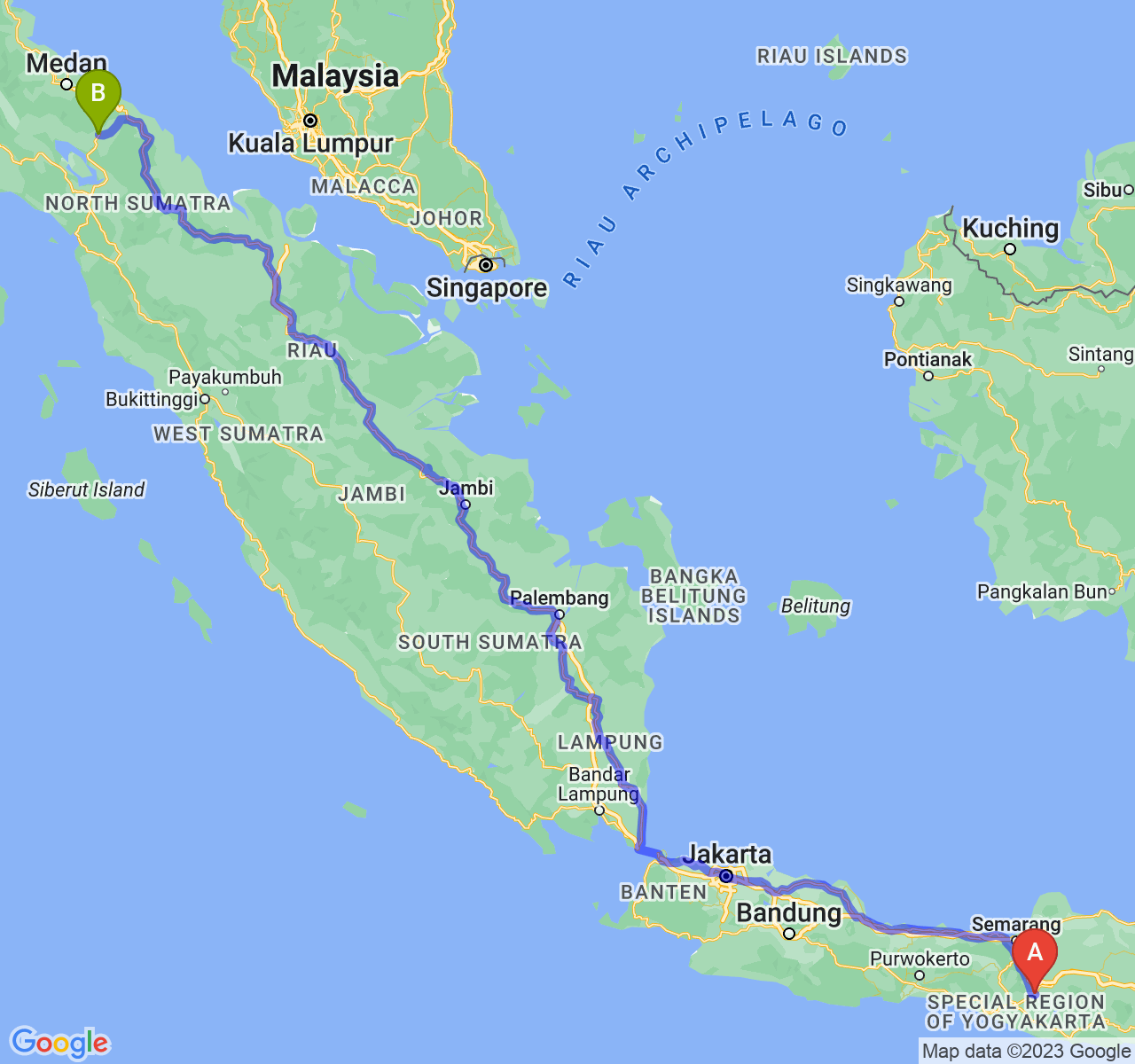 perjalanan dengan rute Kab. Klaten-Kota Pematangsiantar