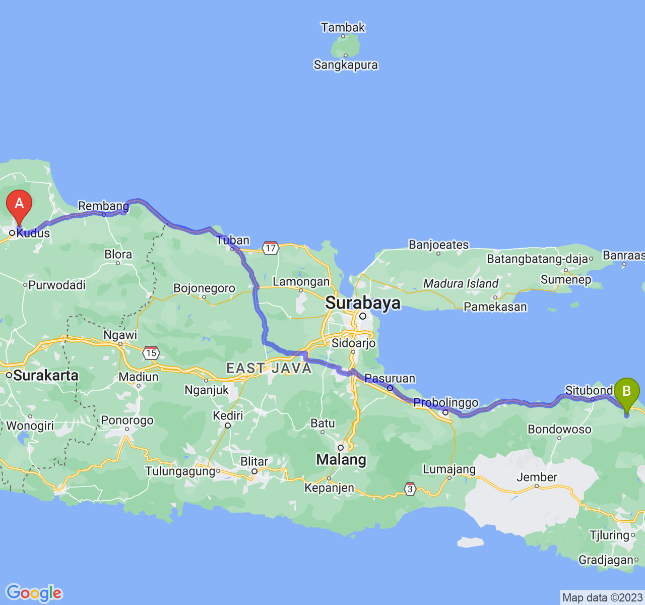 perjalanan dengan rute Kab. Kudus-Kab. Situbondo