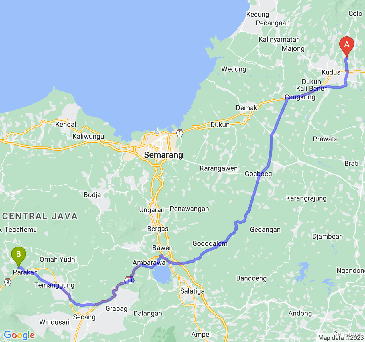 perjalanan dengan rute Kab. Kudus-Kab. Temanggung