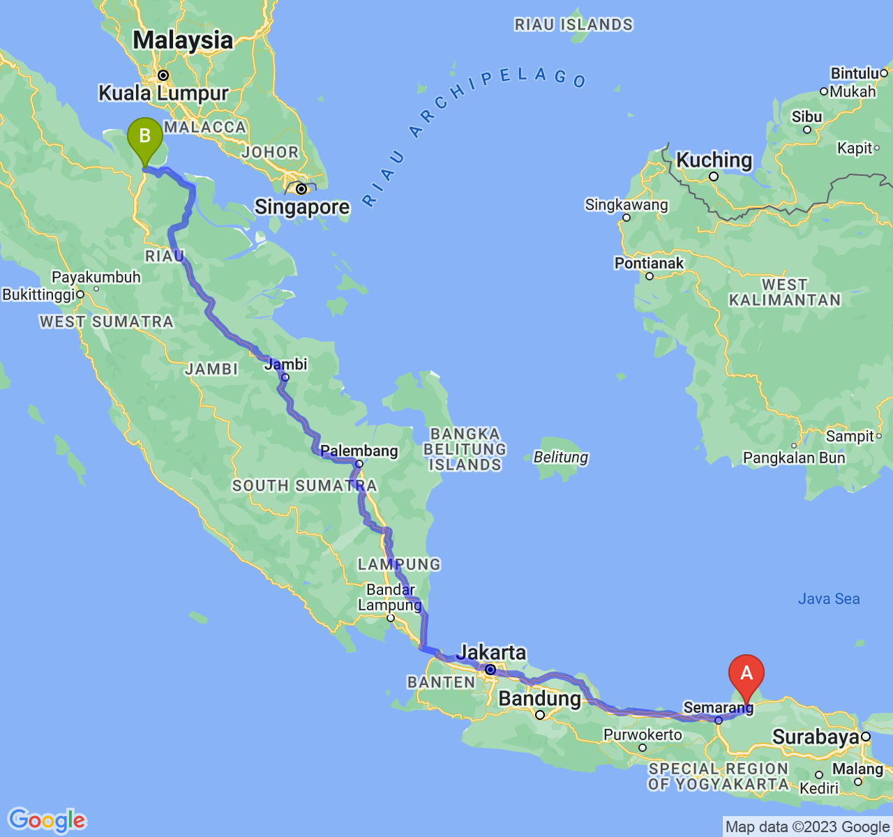 perjalanan dengan rute Kab. Kudus-Kota Dumai