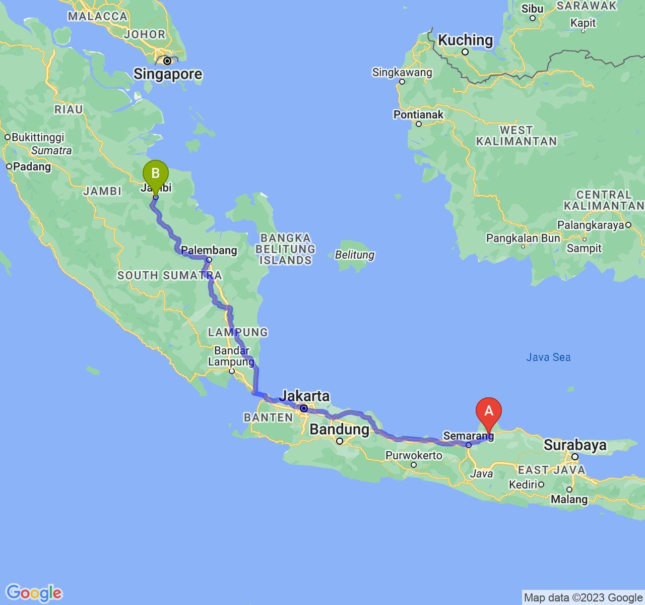 perjalanan dengan rute Kab. Kudus-Kota Jambi