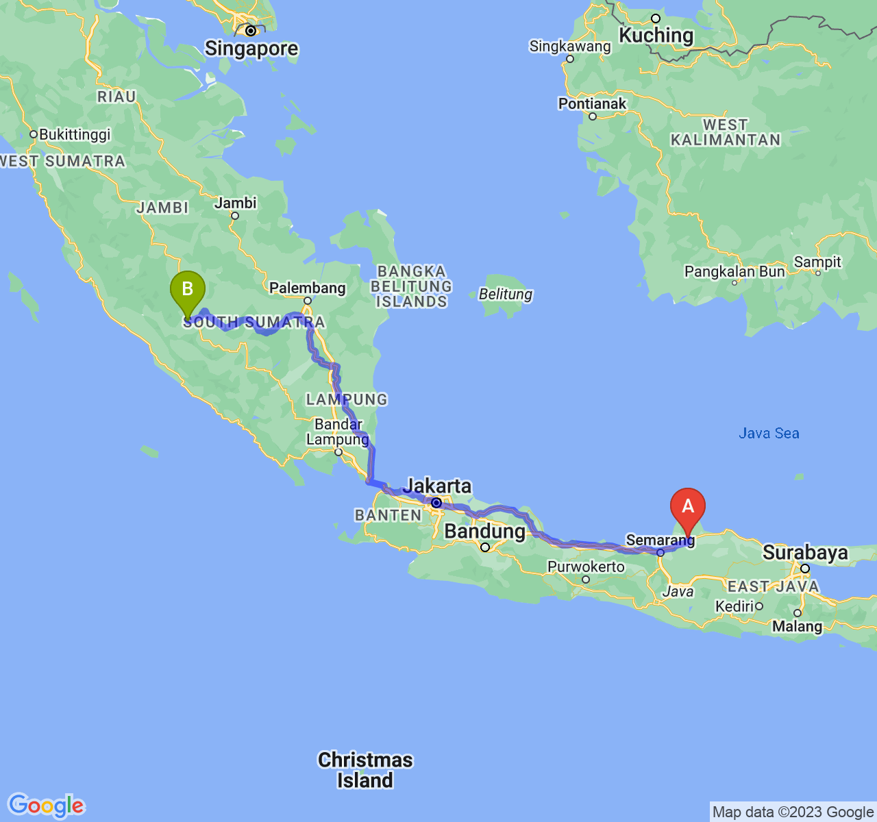 perjalanan dengan rute Kab. Kudus-Kota Lubuk Linggau