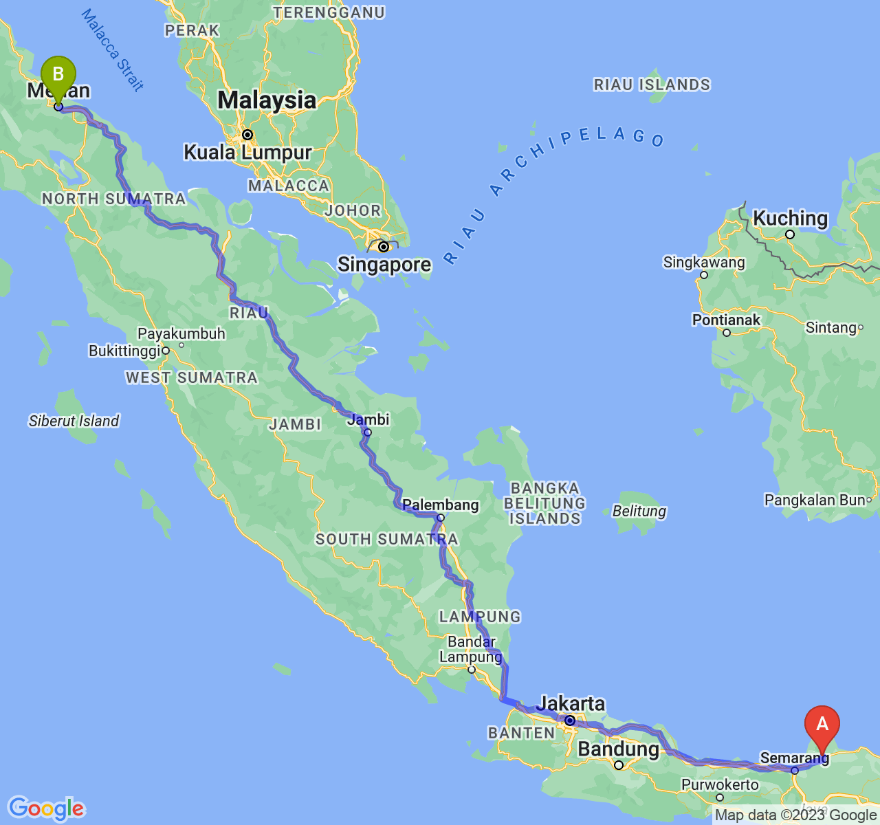 perjalanan dengan rute Kab. Kudus-Kota Medan