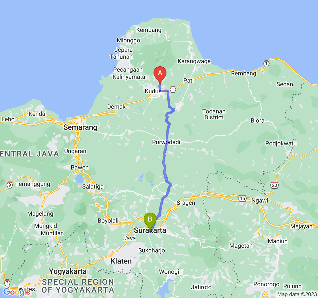 perjalanan dengan rute Kab. Kudus-Kota Surakarta