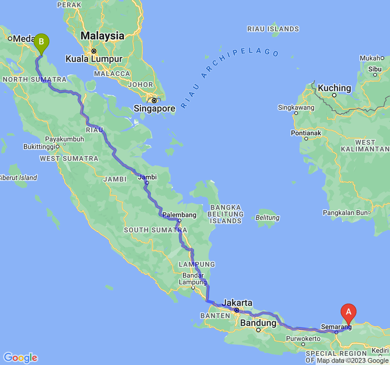 perjalanan dengan rute Kab. Kudus-Kota Tanjung Balai