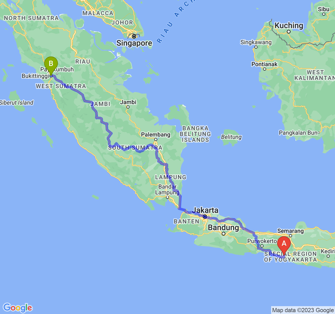 perjalanan dengan rute Kab. Kulon Progo-Kota Bukittinggi