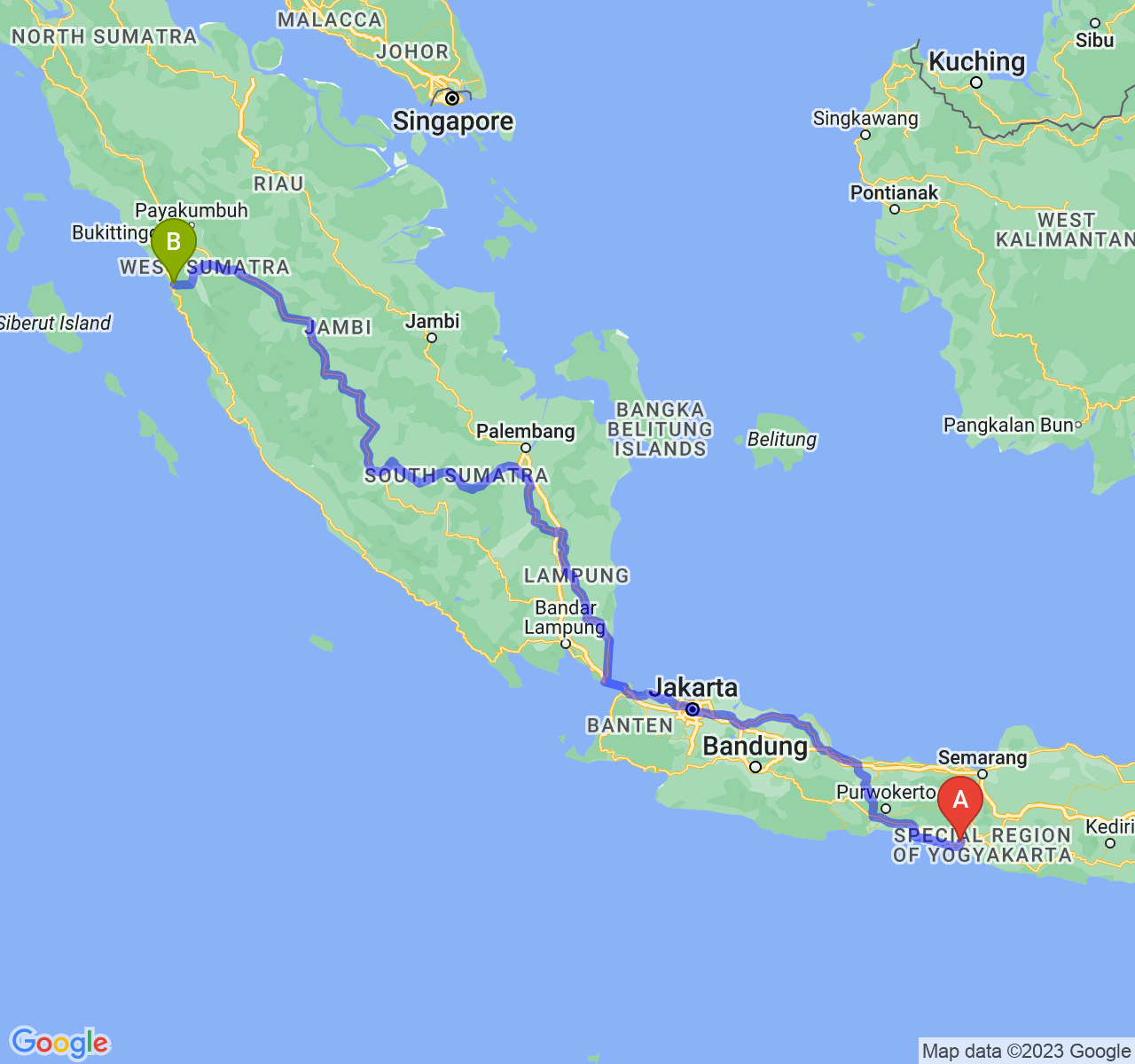 perjalanan dengan rute Kab. Kulon Progo-Kota Padang