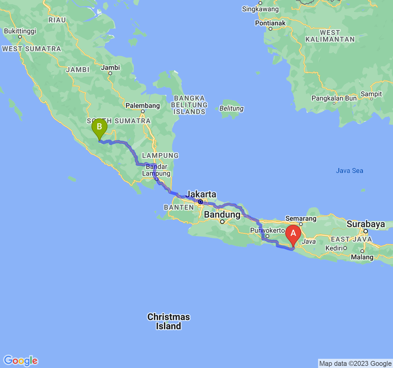 perjalanan dengan rute Kab. Kulon Progo-Kota Pagar Alam