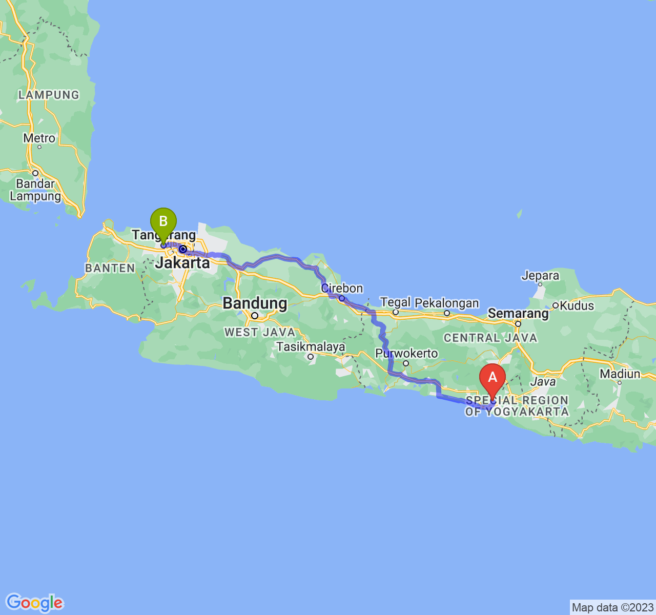 perjalanan dengan rute Kab. Kulon Progo-Kota Tangerang