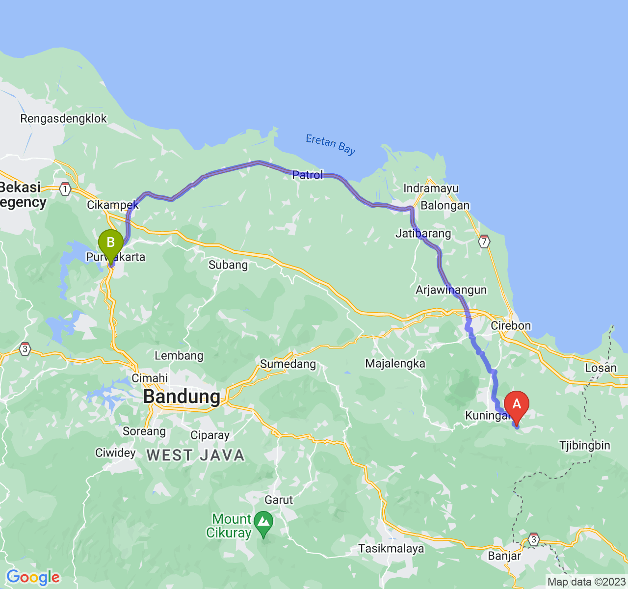 perjalanan dengan rute Kab. Kuningan-Kab. Purwakarta