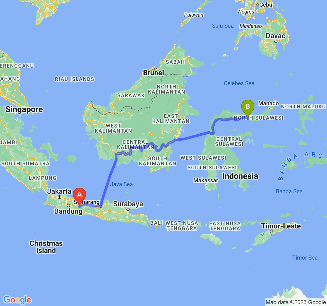 perjalanan dengan rute Kab. Kuningan-Kota Gorontalo