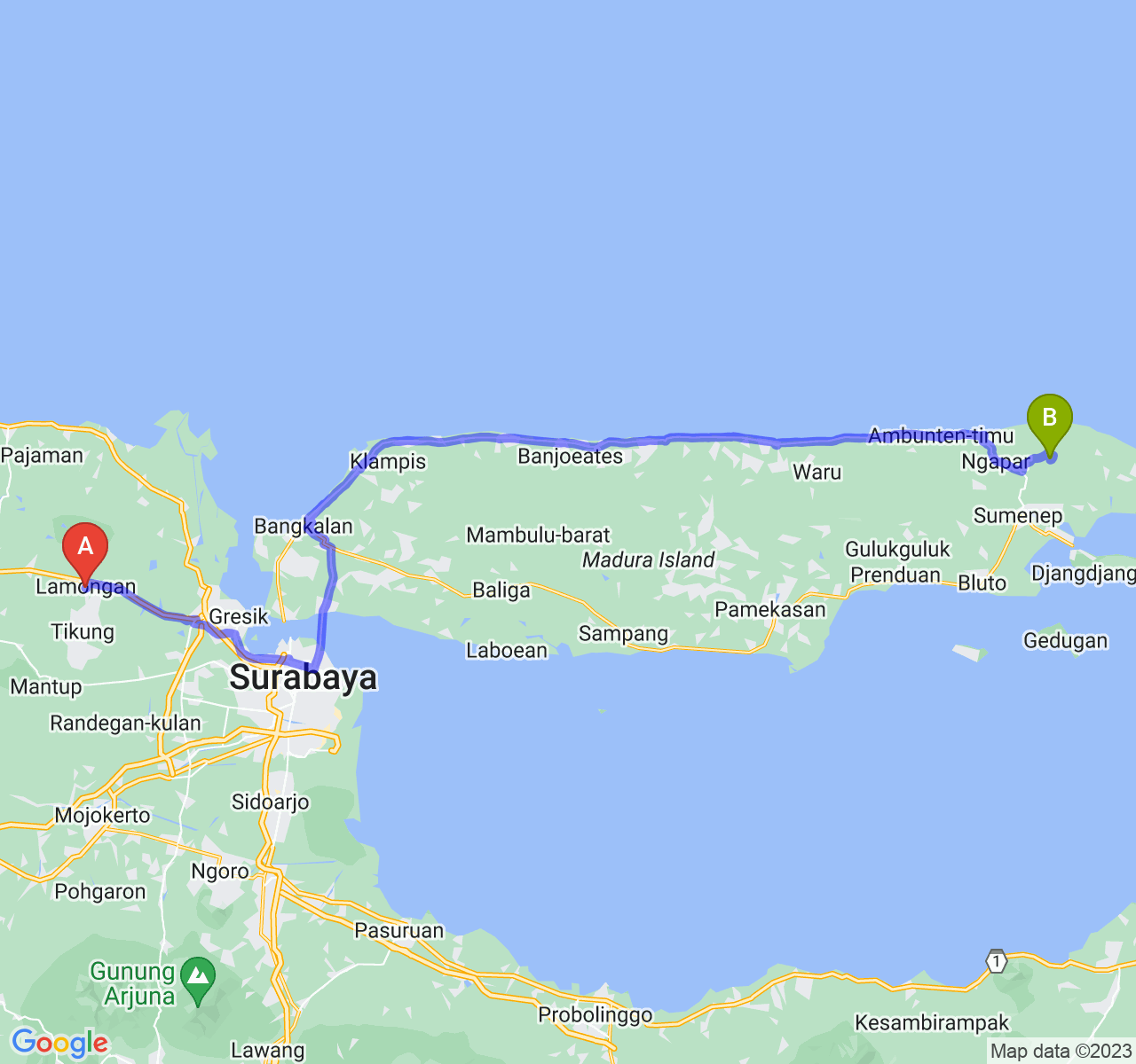 perjalanan dengan rute Kab. Lamongan-Kab. Sumenep