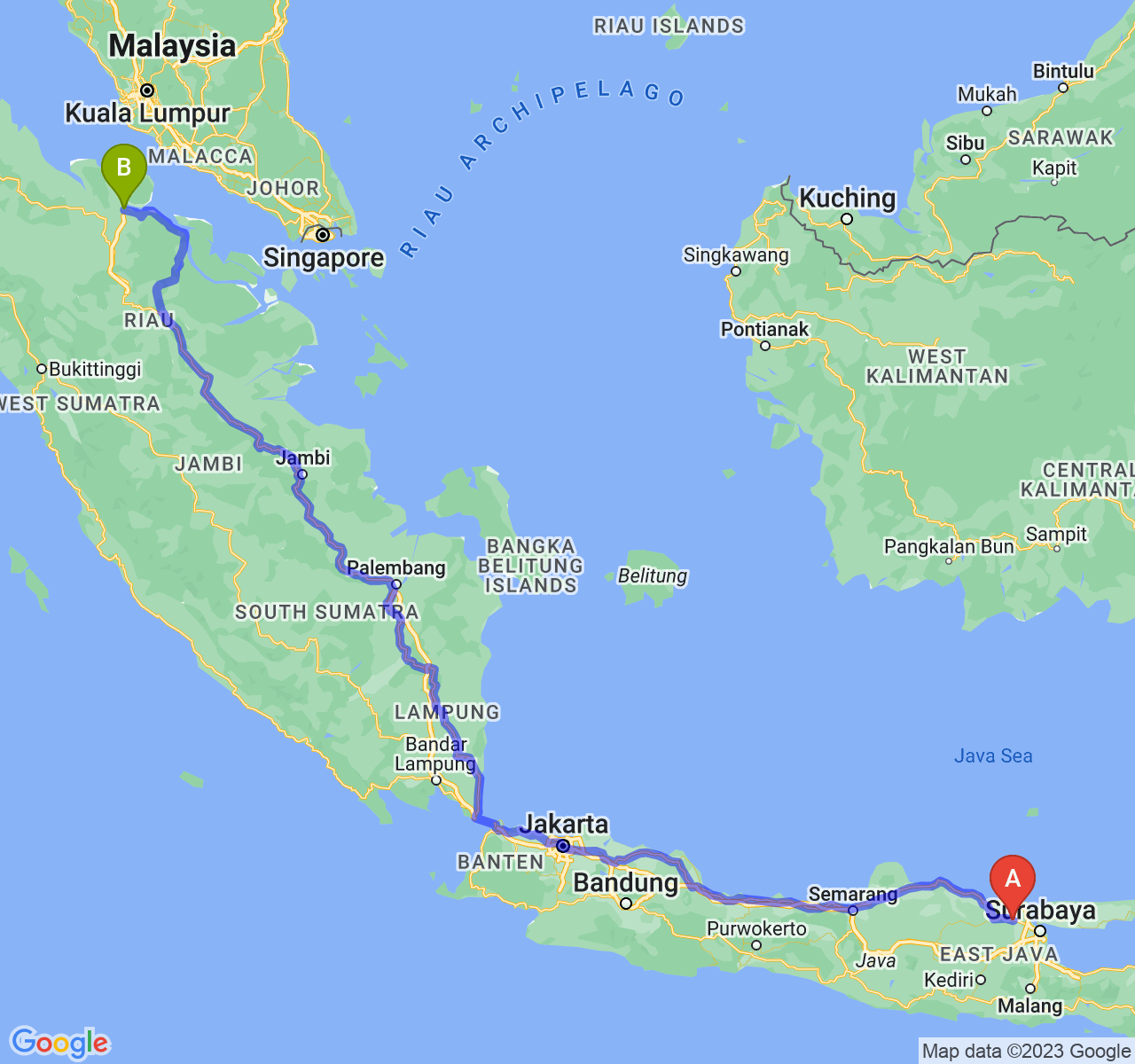 perjalanan dengan rute Kab. Lamongan-Kota Dumai