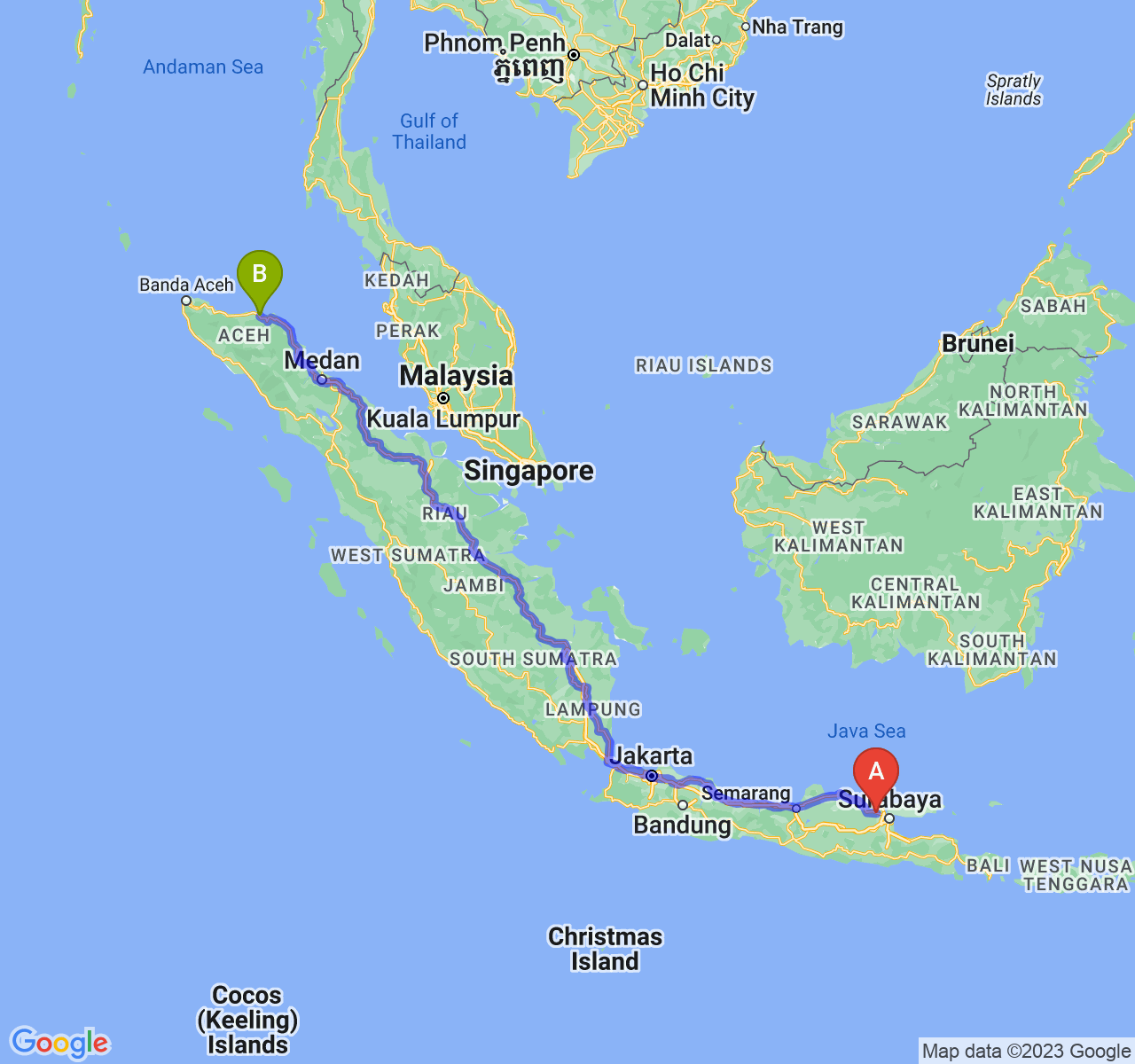 perjalanan dengan rute Kab. Lamongan-Kota Lhokseumawe