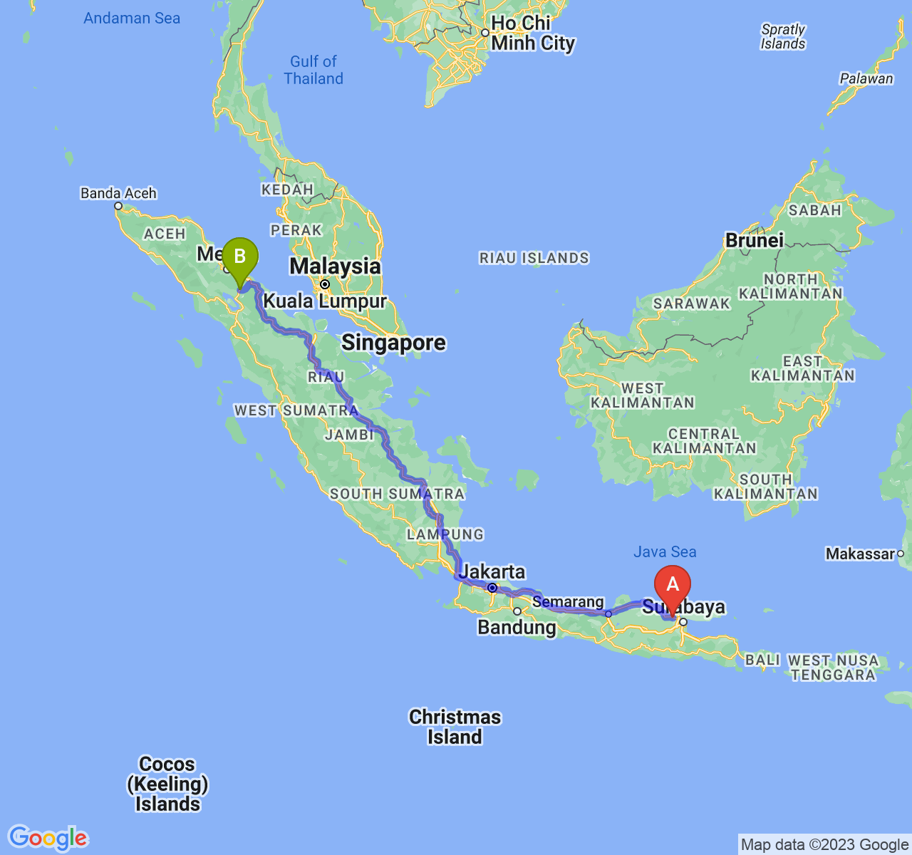 perjalanan dengan rute Kab. Lamongan-Kota Pematangsiantar