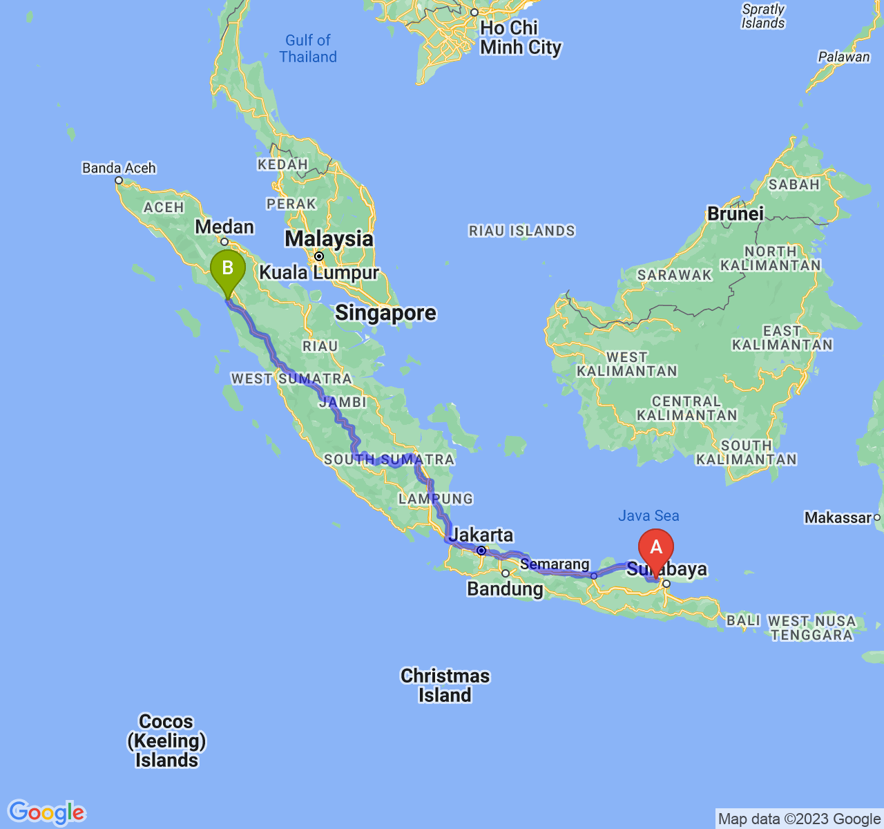 perjalanan dengan rute Kab. Lamongan-Kota Sibolga