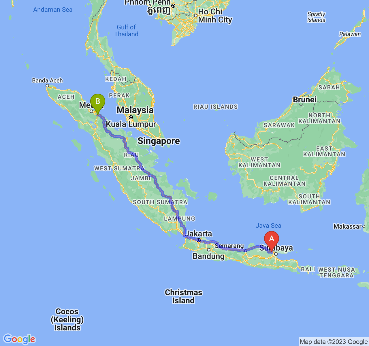 perjalanan dengan rute Kab. Lamongan-Kota Tebing Tinggi