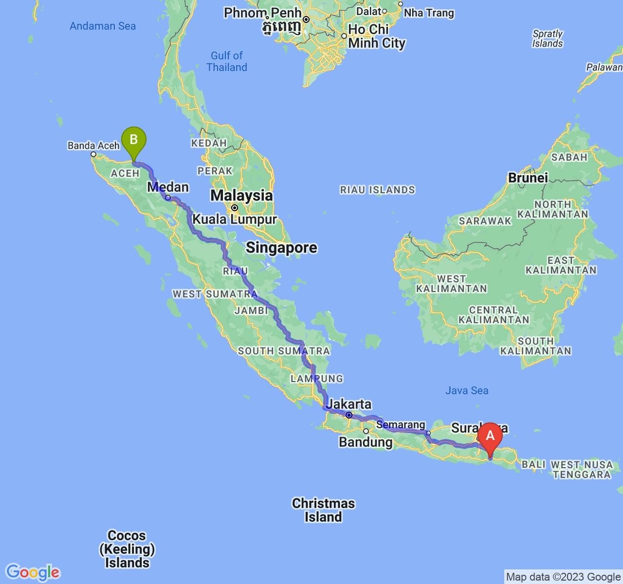 perjalanan dengan rute Kab. Lumajang-Kota Lhokseumawe