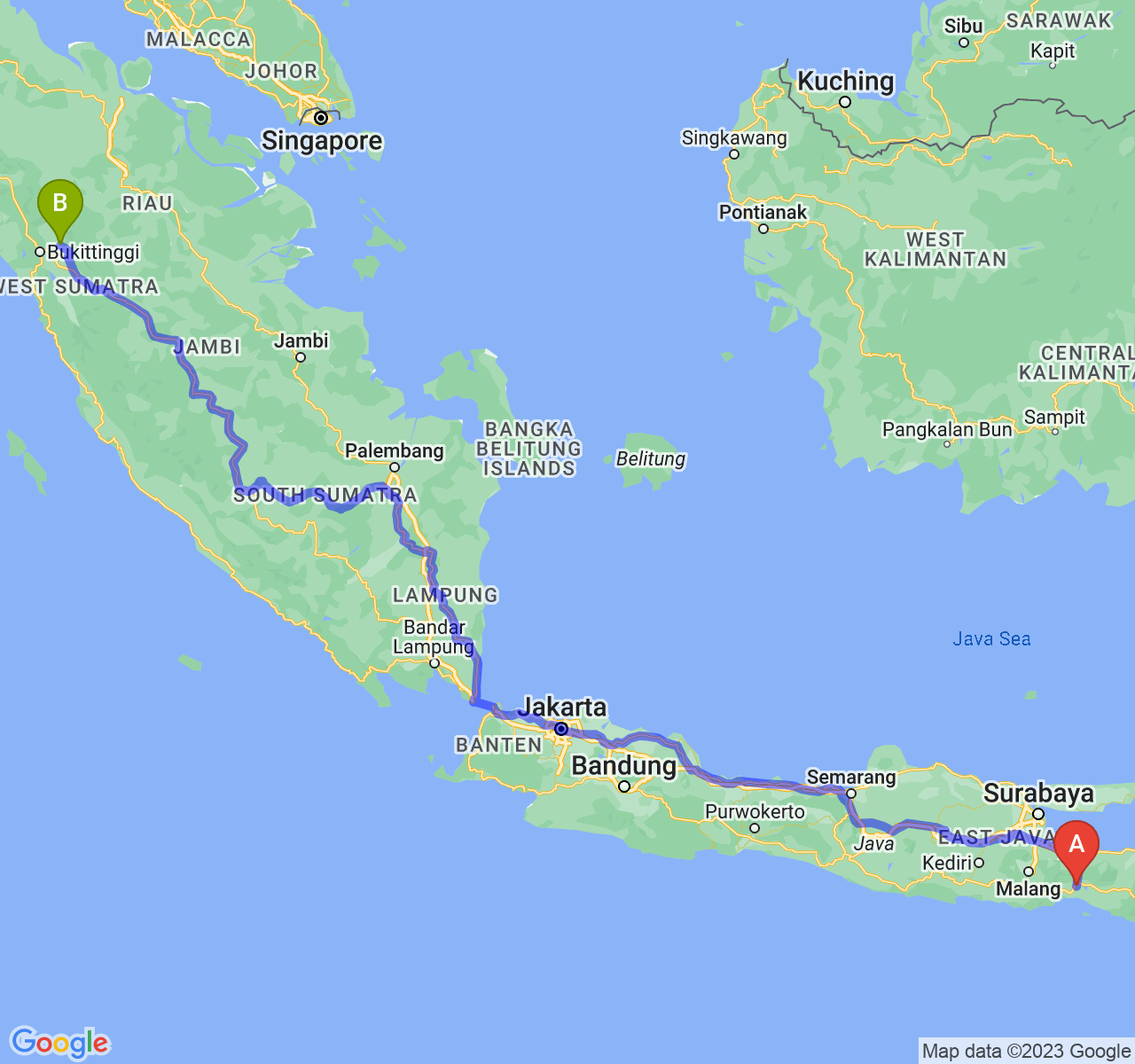 perjalanan dengan rute Kab. Lumajang-Kota Payakumbuh