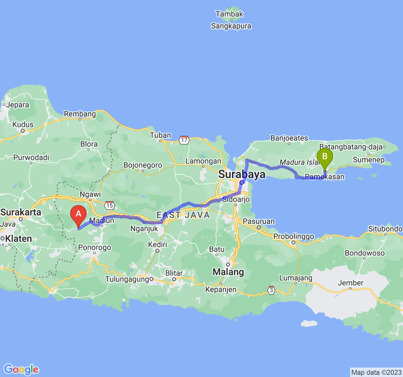 perjalanan dengan rute Kab. Magetan-Kab. Pamekasan