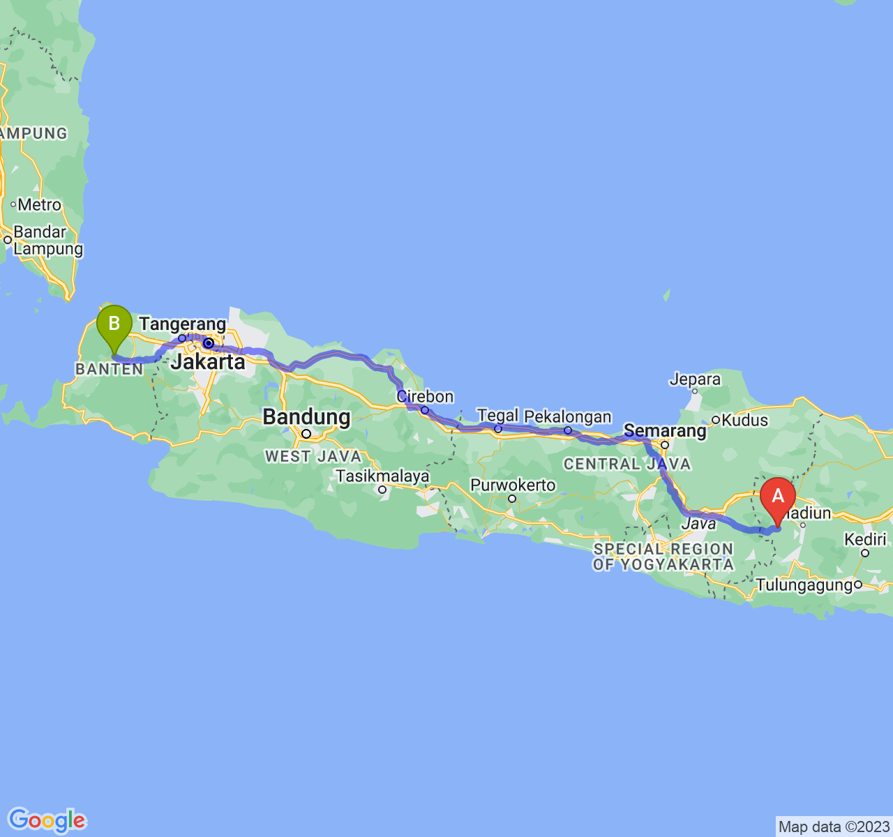 perjalanan dengan rute Kab. Magetan-Kab. Pandeglang