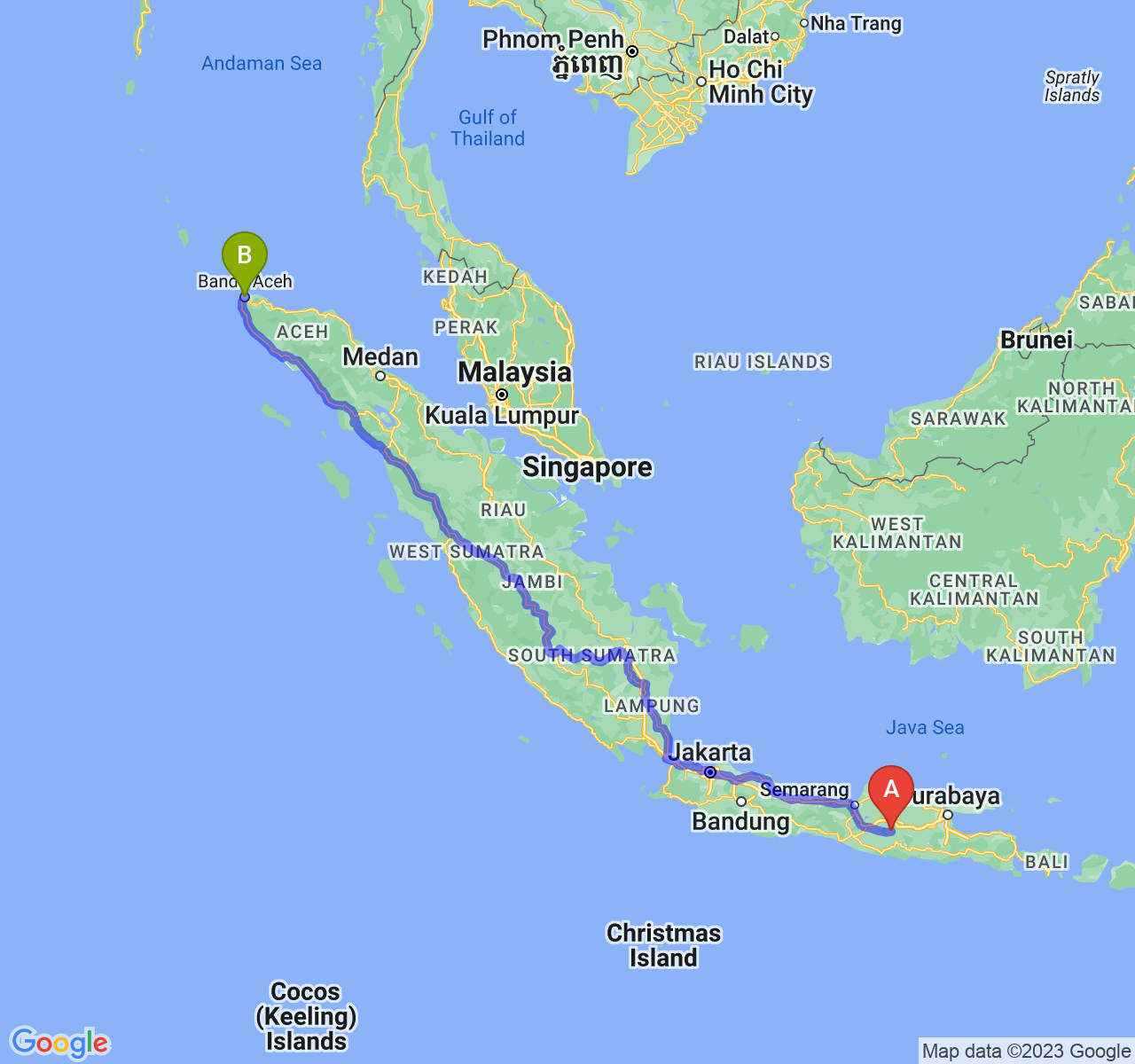 perjalanan dengan rute Kab. Magetan-Kota Banda Aceh