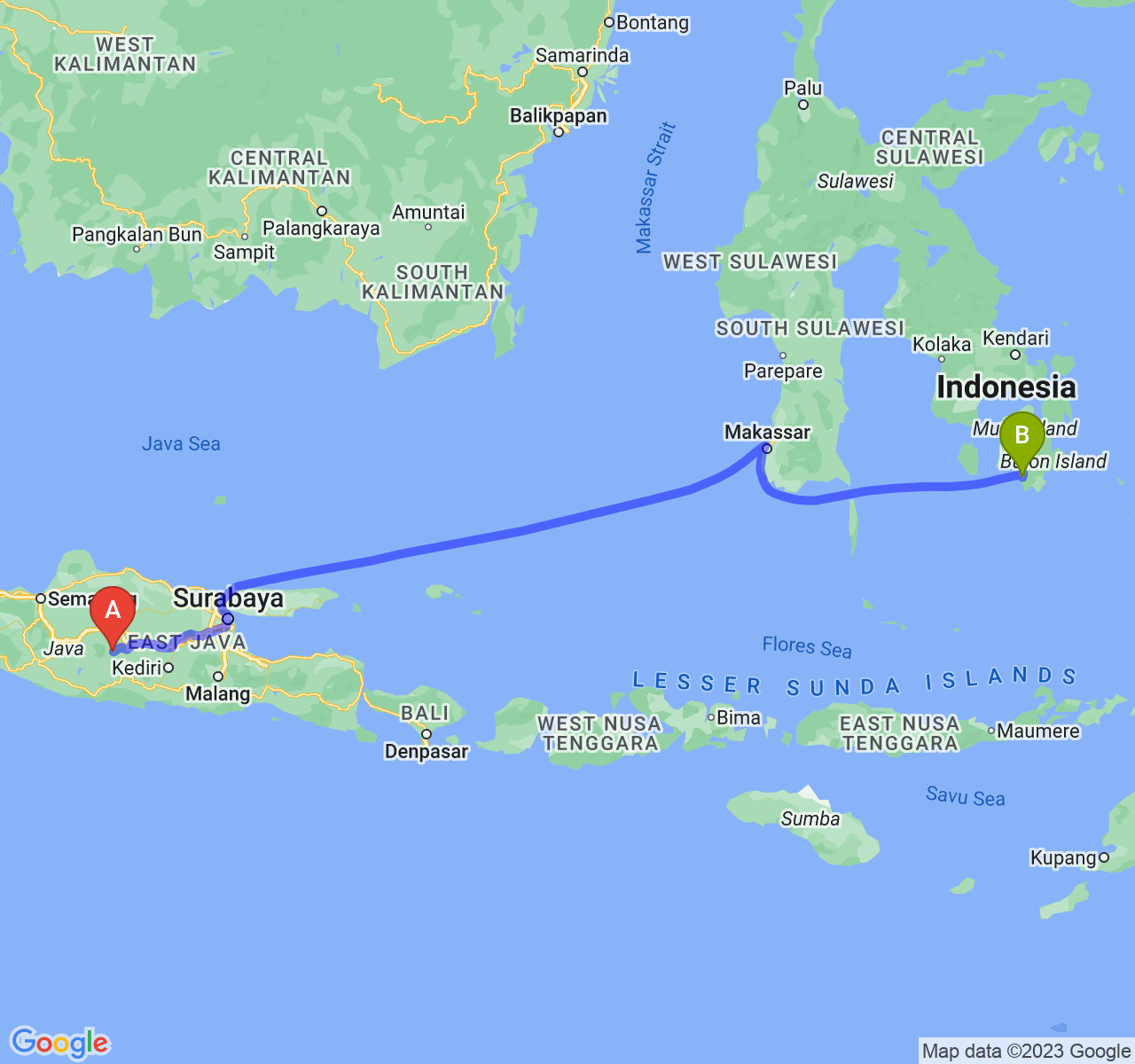 perjalanan dengan rute Kab. Magetan-Kota Baubau