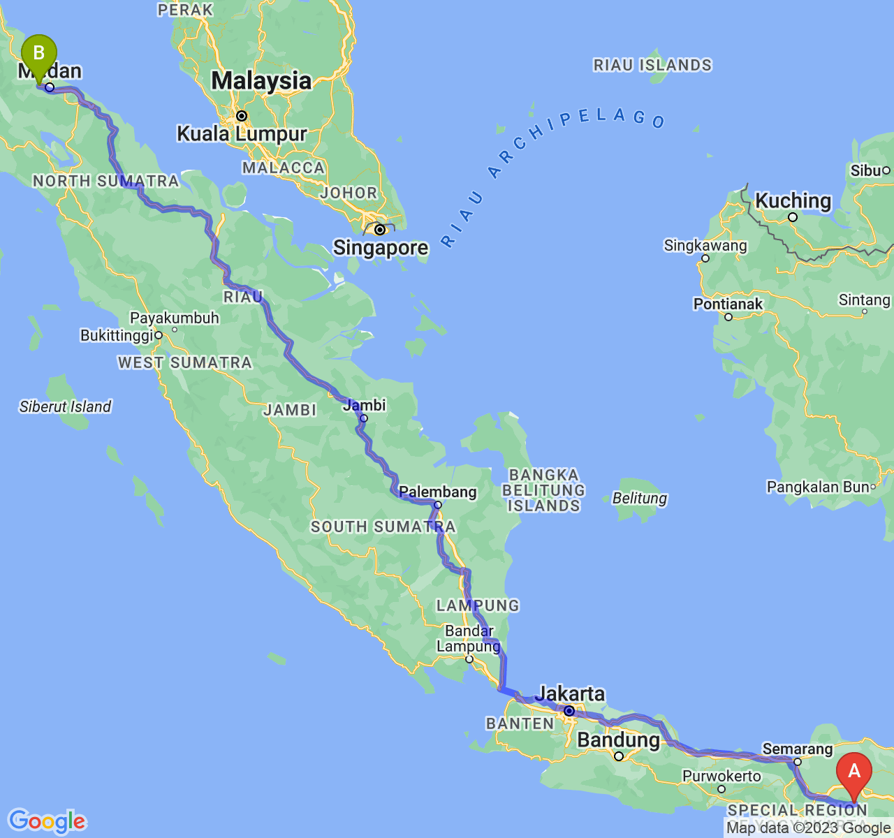 perjalanan dengan rute Kab. Magetan-Kota Binjai