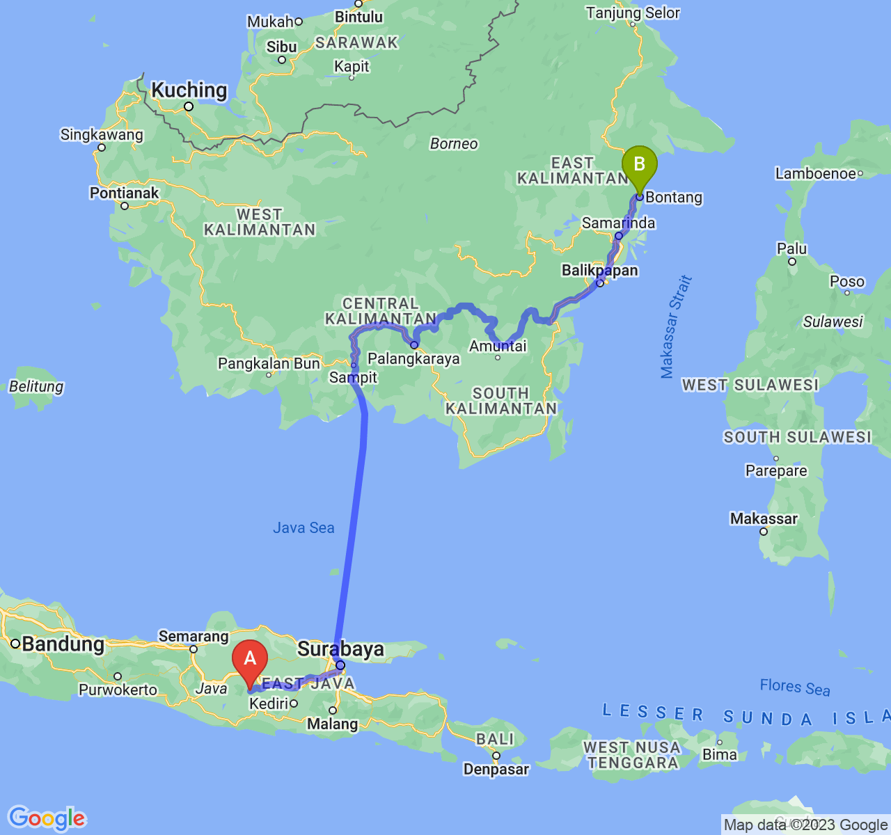 perjalanan dengan rute Kab. Magetan-Kota Bontang