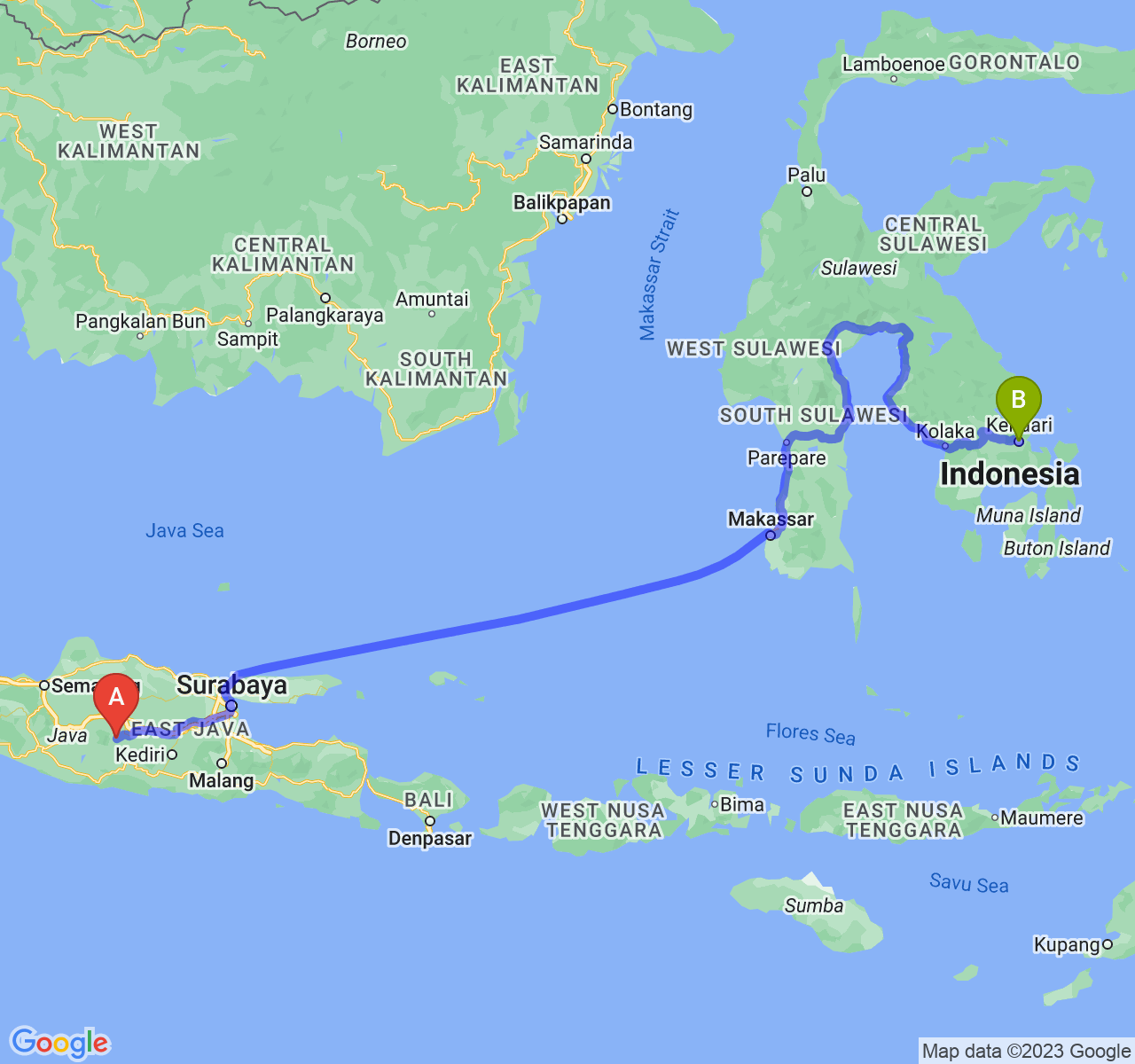 perjalanan dengan rute Kab. Magetan-Kota Kendari