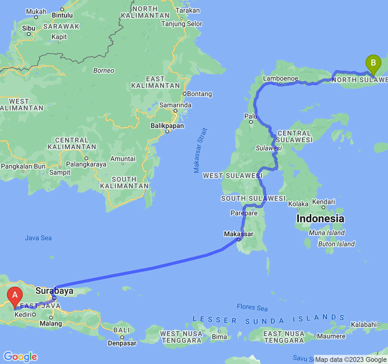 perjalanan dengan rute Kab. Magetan-Kota Kotamobagu