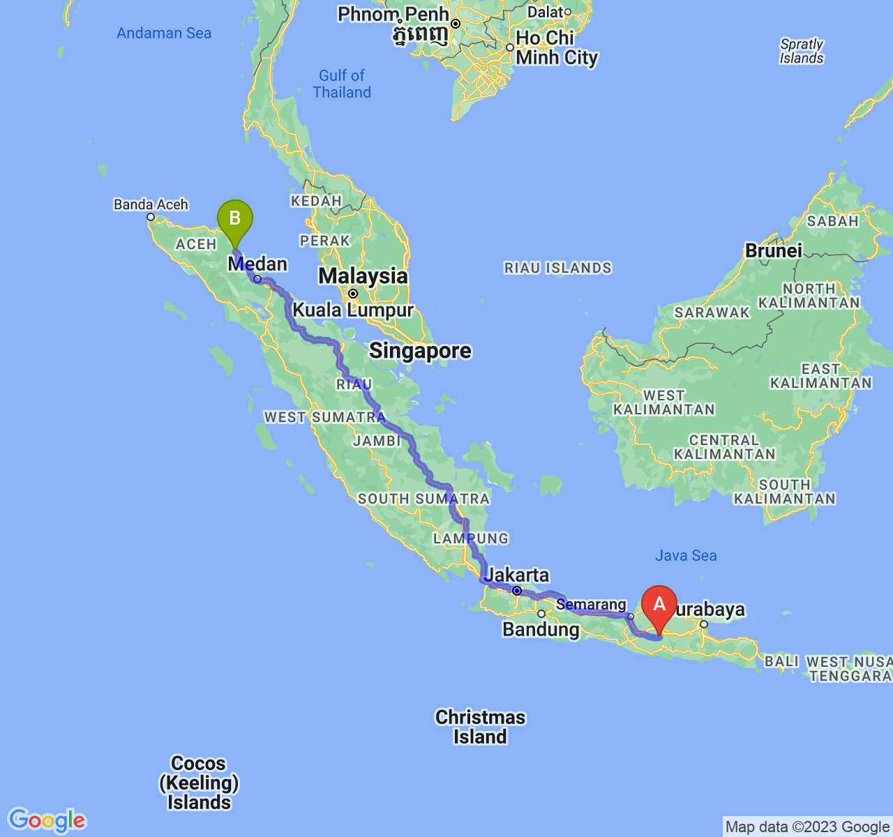 perjalanan dengan rute Kab. Magetan-Kota Langsa