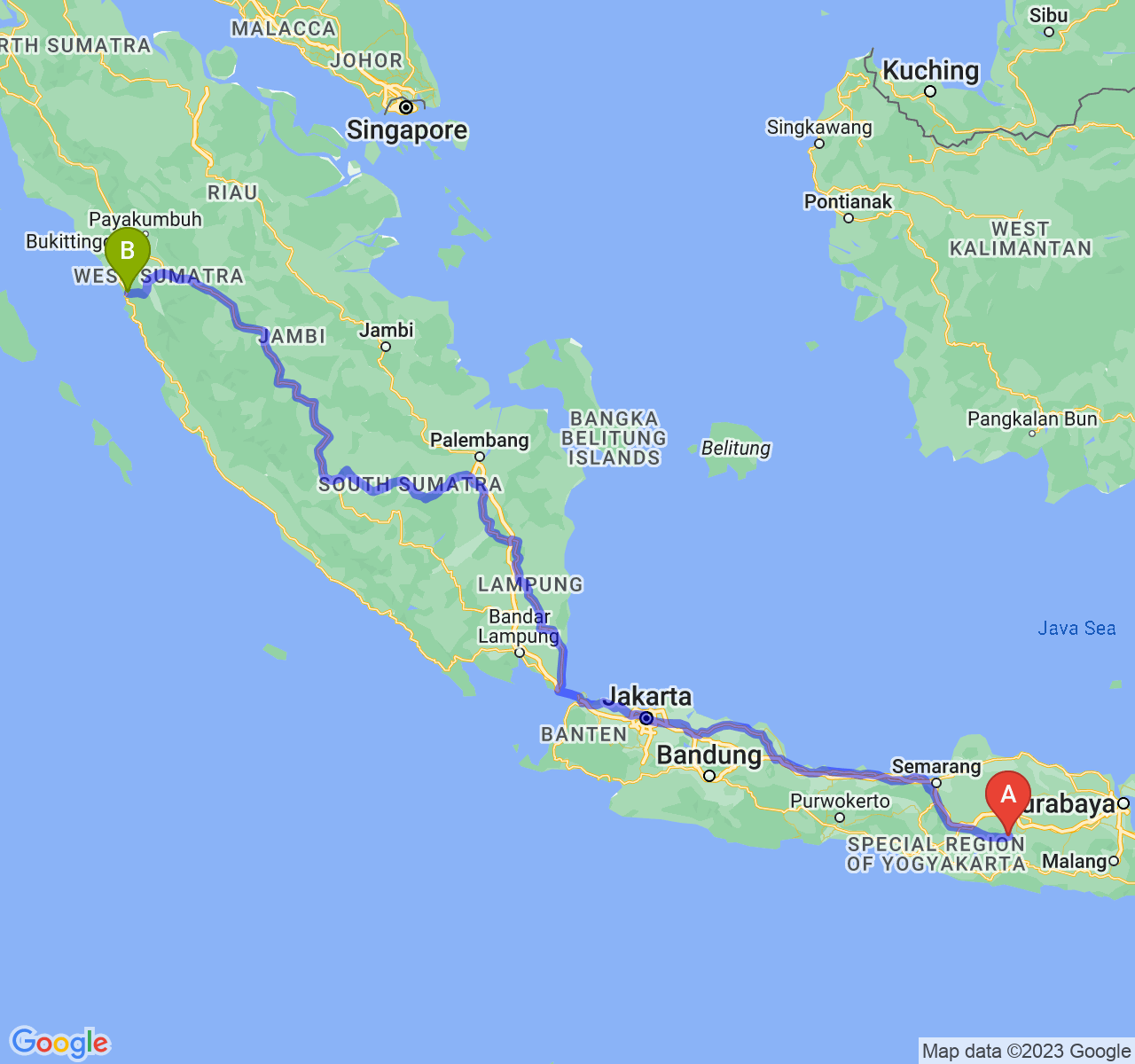 perjalanan dengan rute Kab. Magetan-Kota Padang