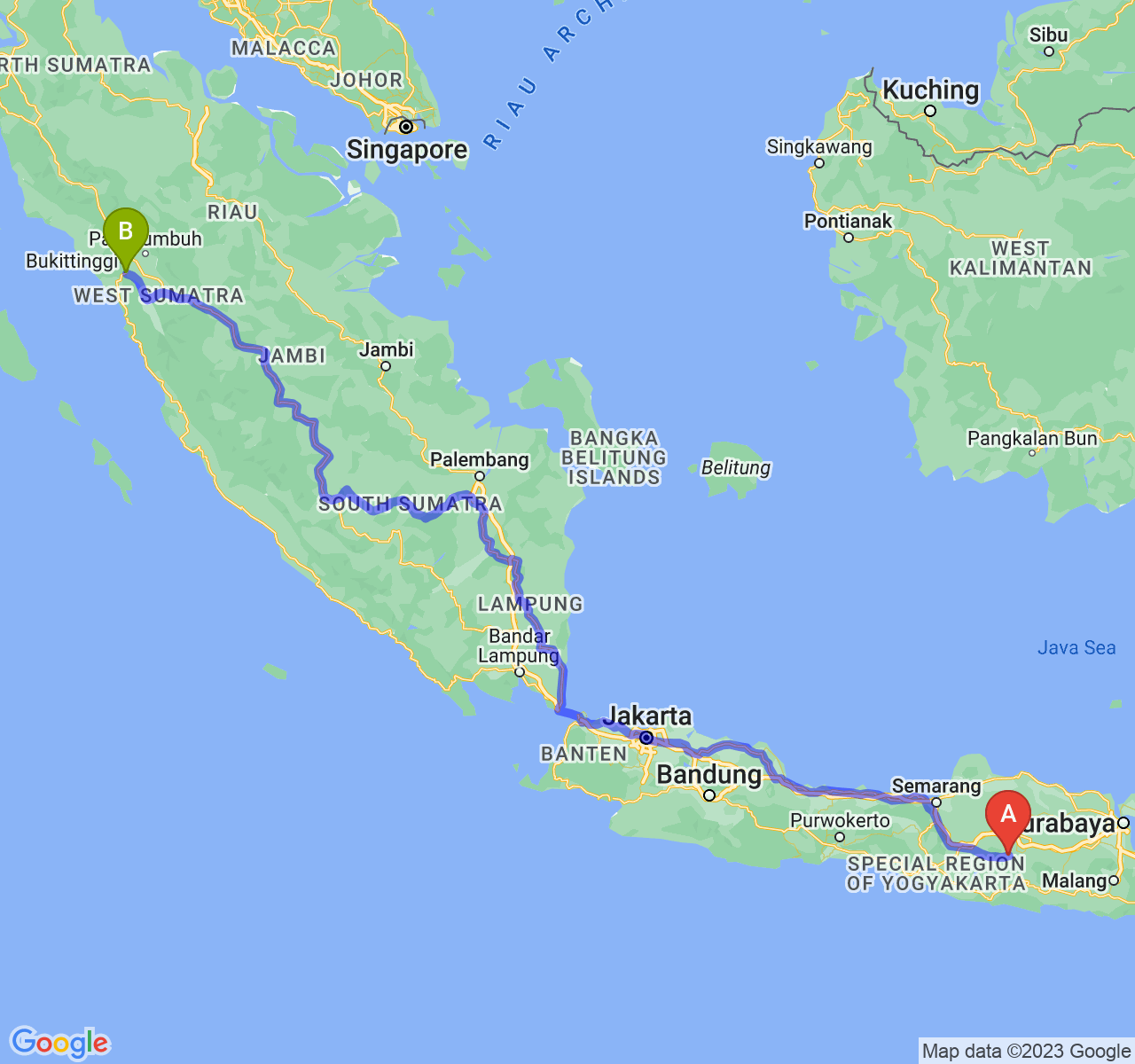 perjalanan dengan rute Kab. Magetan-Kota Padang Panjang