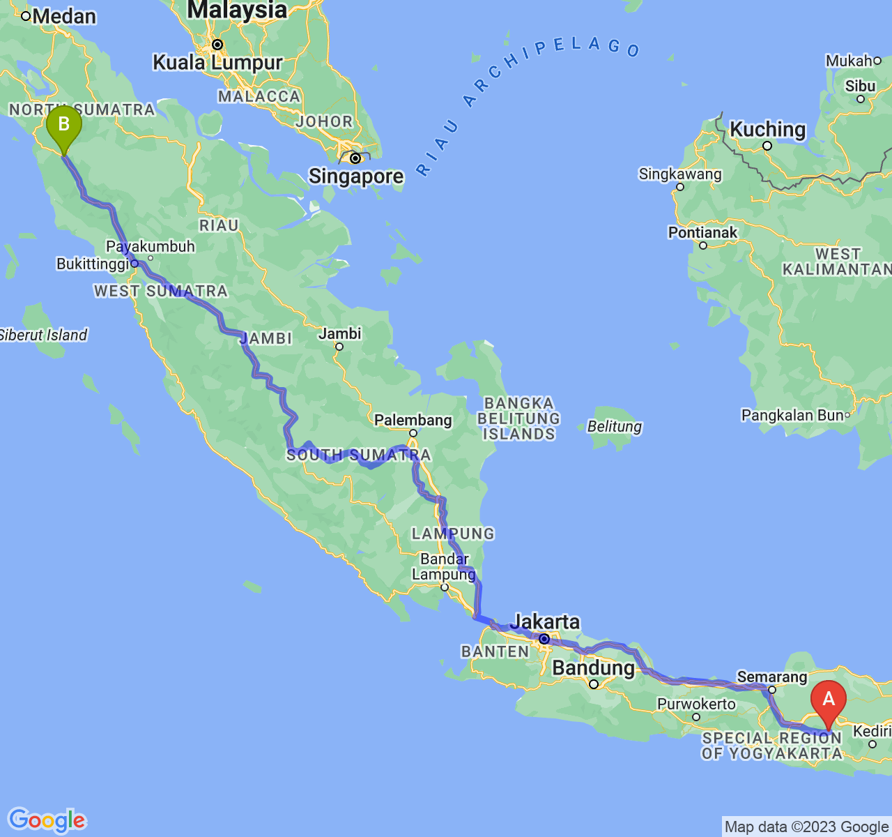 perjalanan dengan rute Kab. Magetan-Kota Padang Sidimpuan