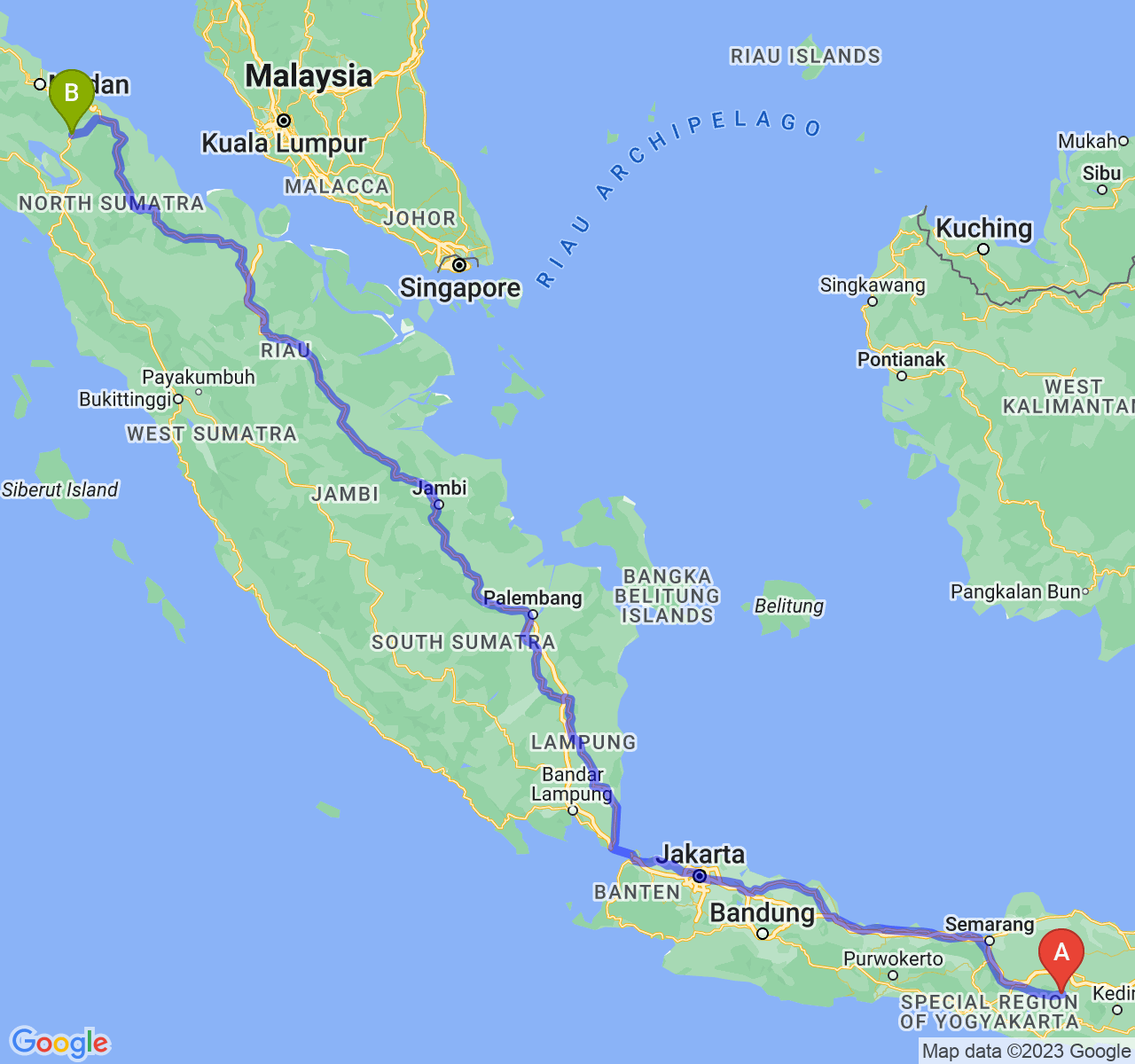 perjalanan dengan rute Kab. Magetan-Kota Pematangsiantar