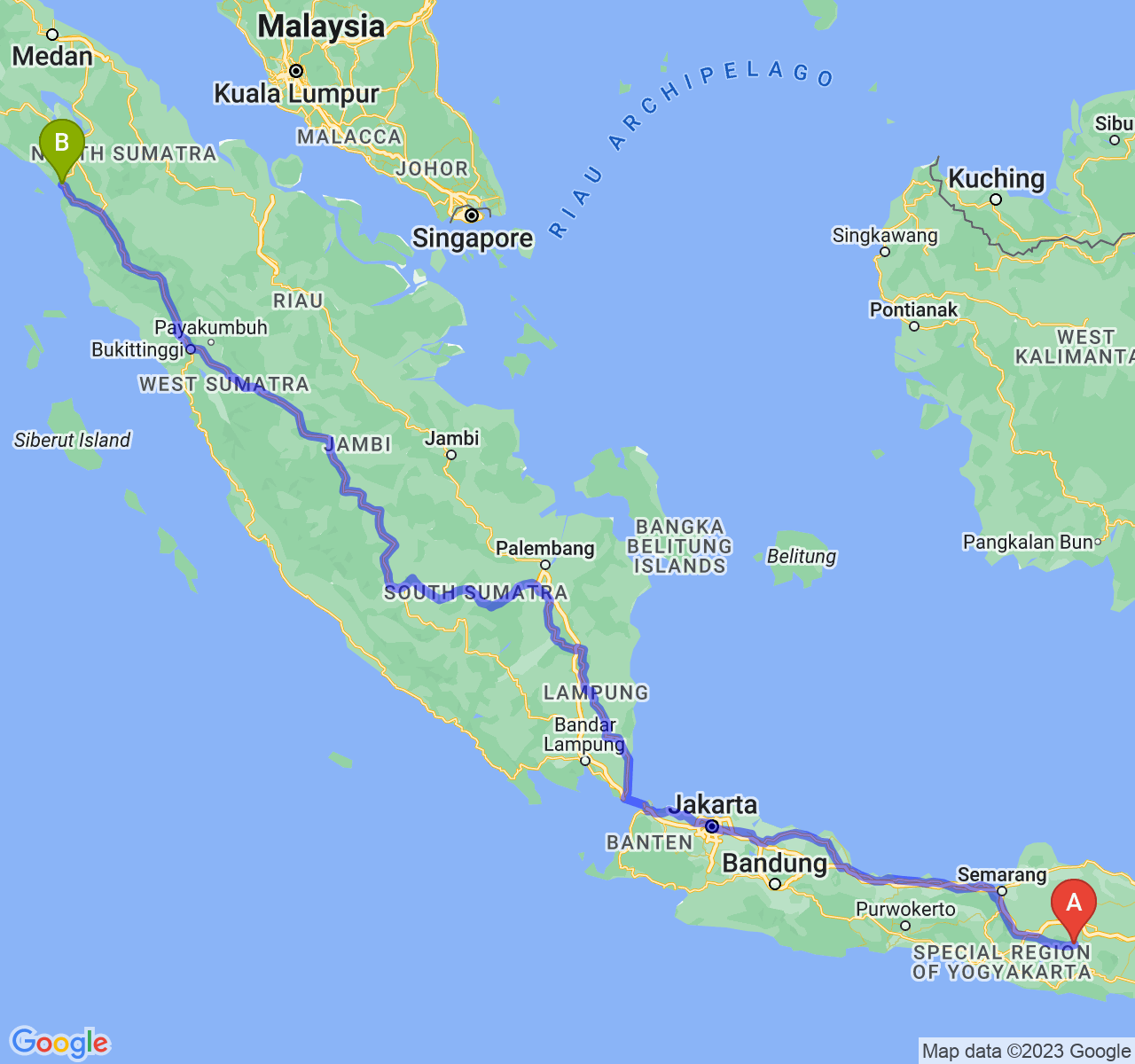 perjalanan dengan rute Kab. Magetan-Kota Sibolga