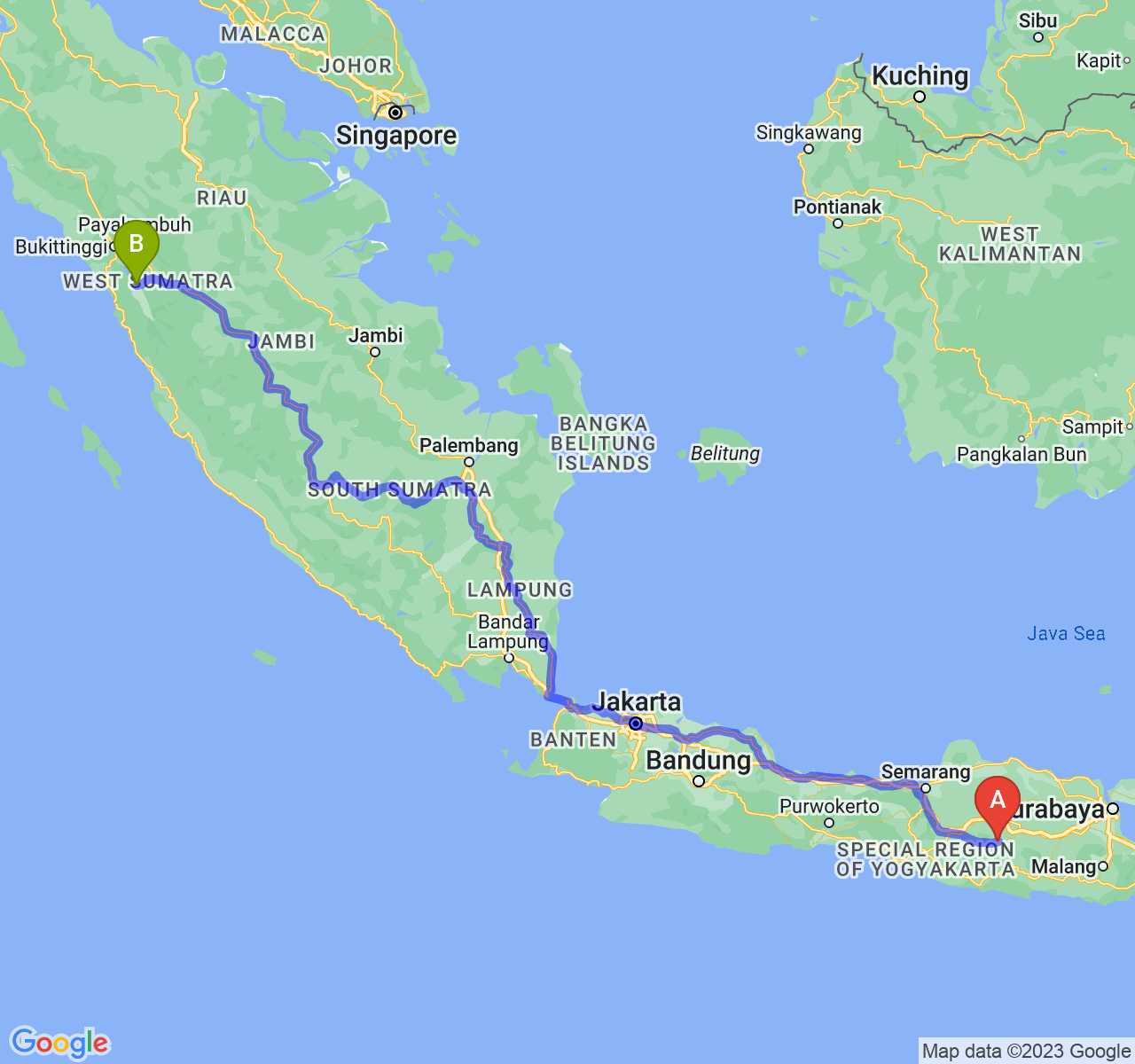 perjalanan dengan rute Kab. Magetan-Kota Solok