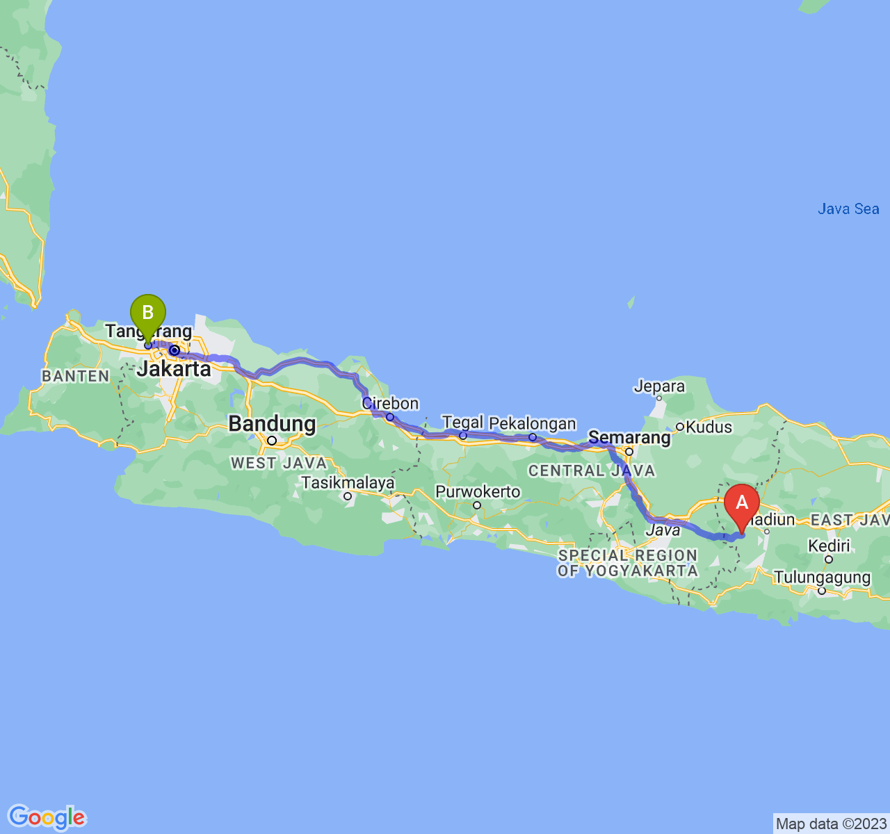 perjalanan dengan rute Kab. Magetan-Kota Tangerang