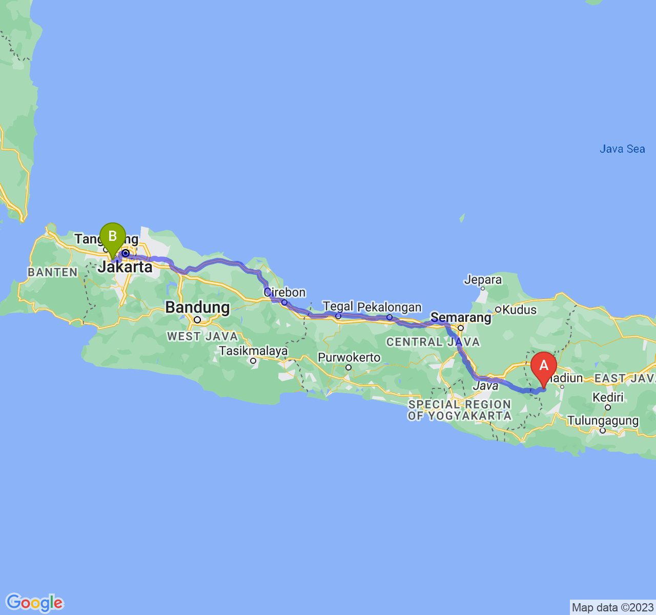 perjalanan dengan rute Kab. Magetan-Kota Tangerang Selatan