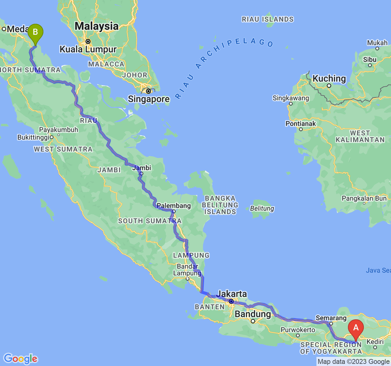 perjalanan dengan rute Kab. Magetan-Kota Tanjung Balai