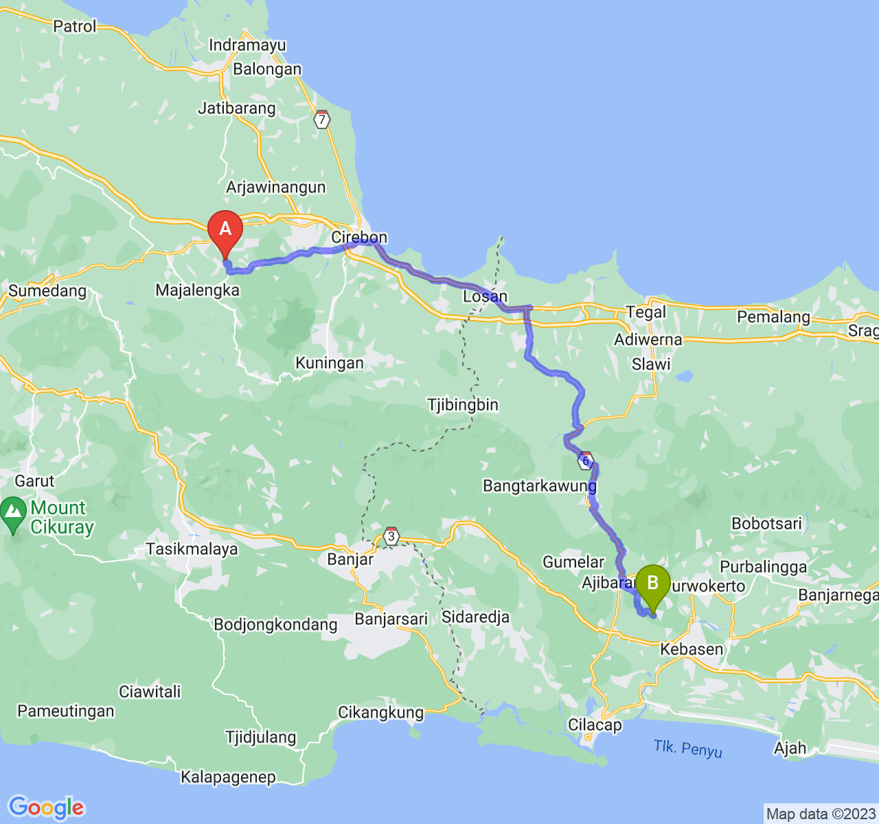 perjalanan dengan rute Kab. Majalengka-Kab. Banyumas