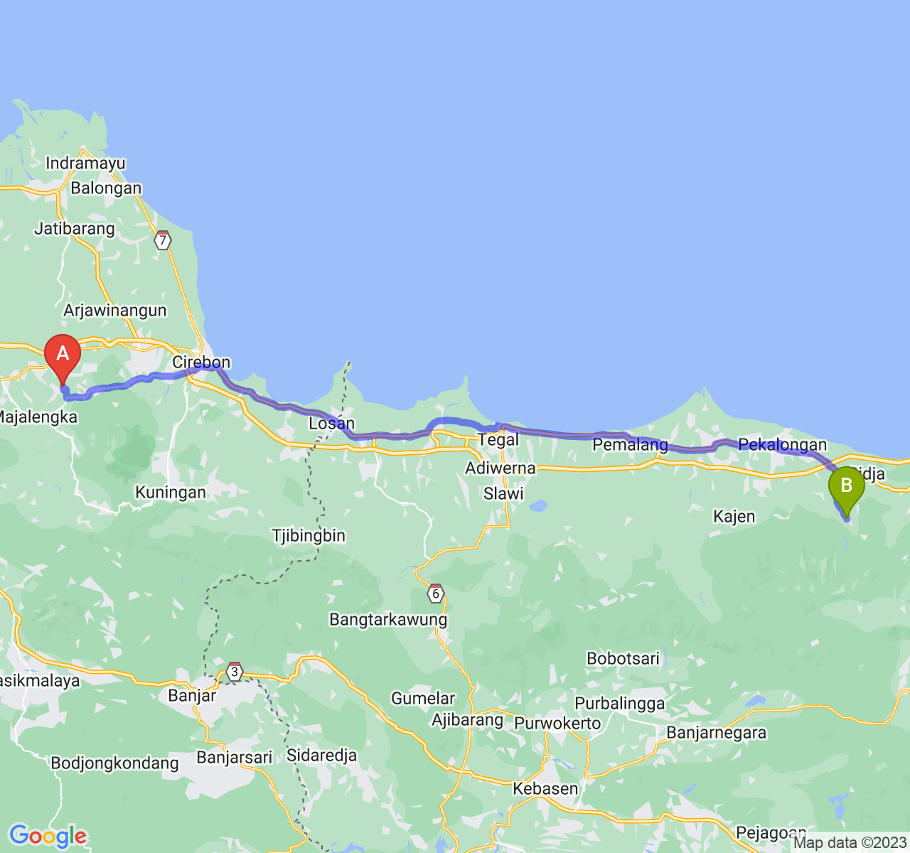 perjalanan dengan rute Kab. Majalengka-Kab. Batang