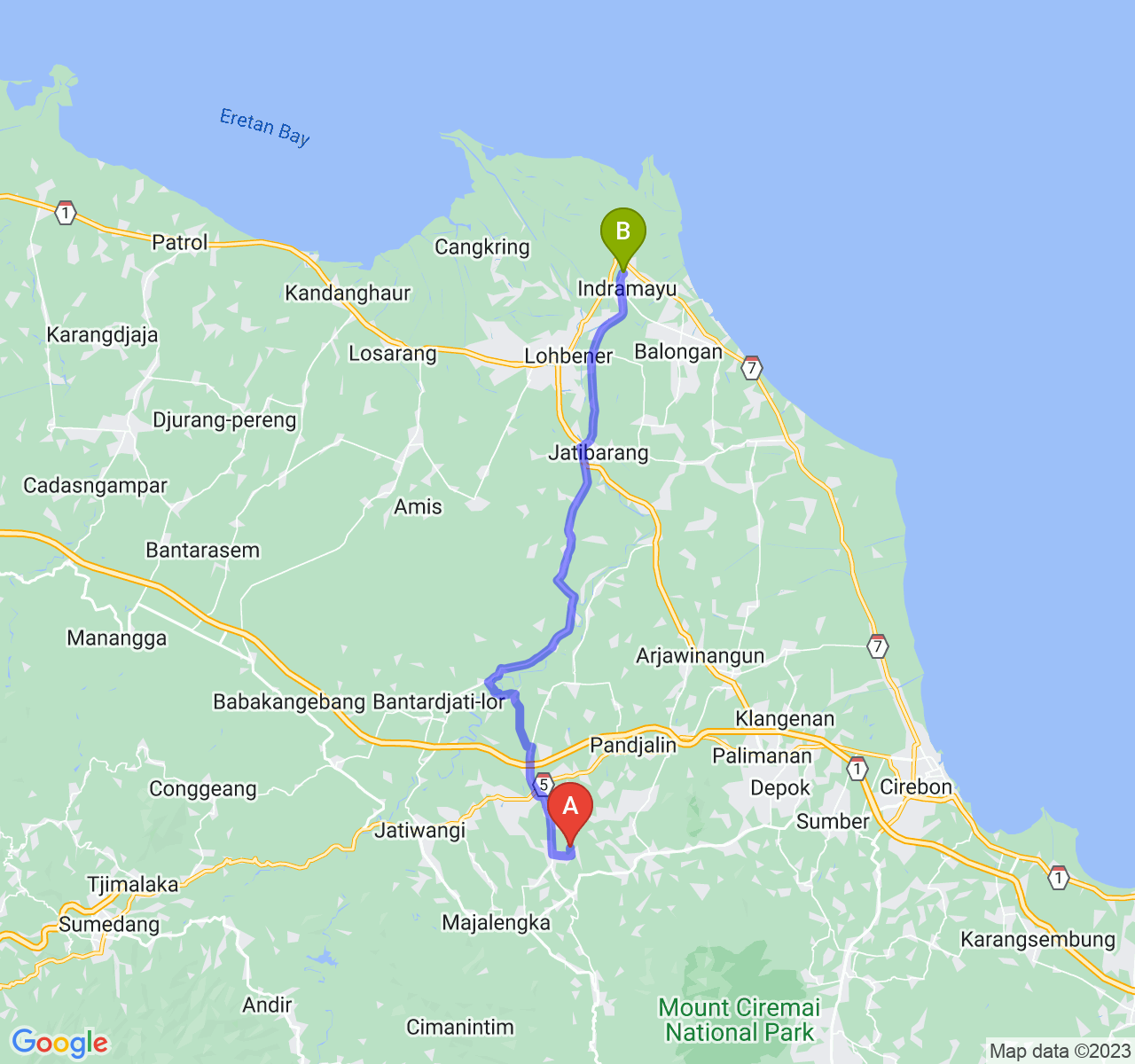 perjalanan dengan rute Kab. Majalengka-Kab. Indramayu