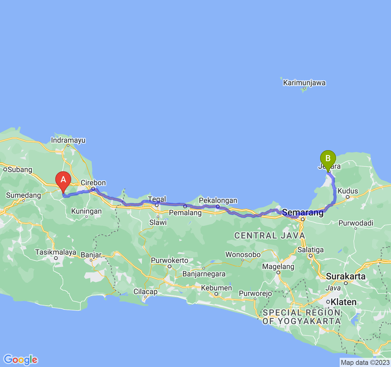 perjalanan dengan rute Kab. Majalengka-Kab. Jepara