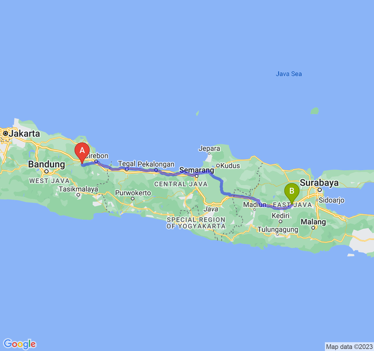 perjalanan dengan rute Kab. Majalengka-Kab. Jombang