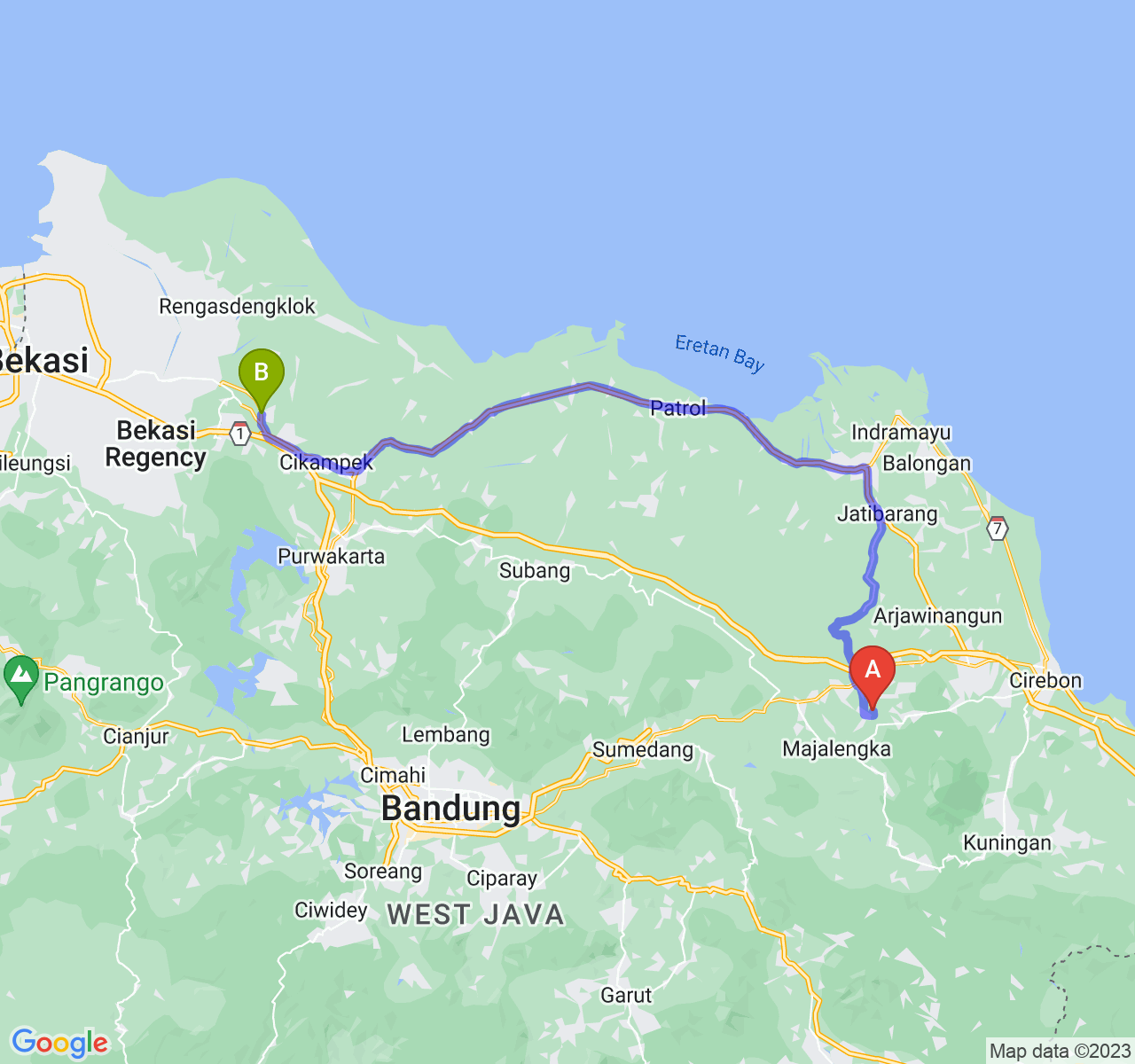 perjalanan dengan rute Kab. Majalengka-Kab. Karawang