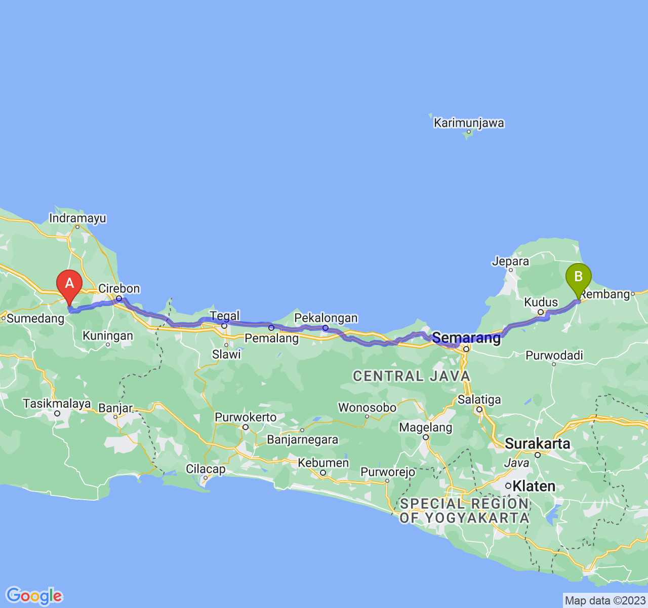 perjalanan dengan rute Kab. Majalengka-Kab. Pati