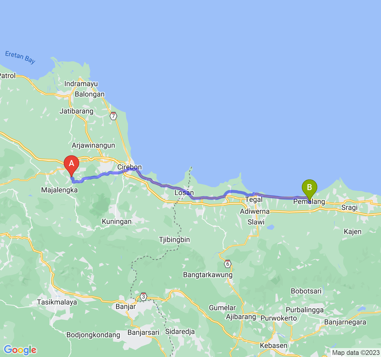 perjalanan dengan rute Kab. Majalengka-Kab. Pemalang